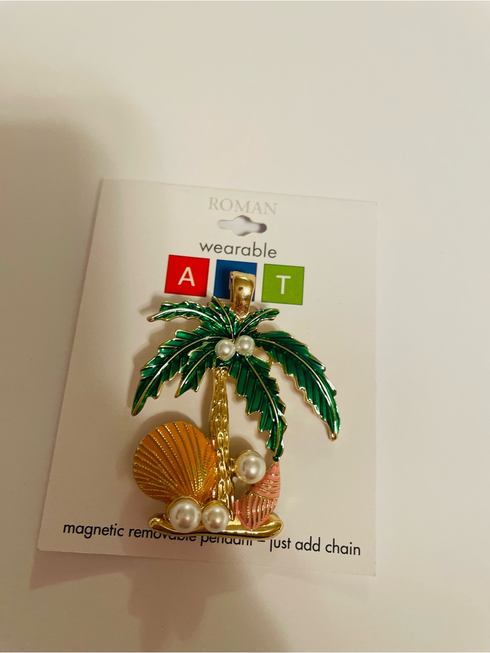 Brand New Roman Wearable Art Magnetic Removable Pendant Palm Tree Shells Pearls